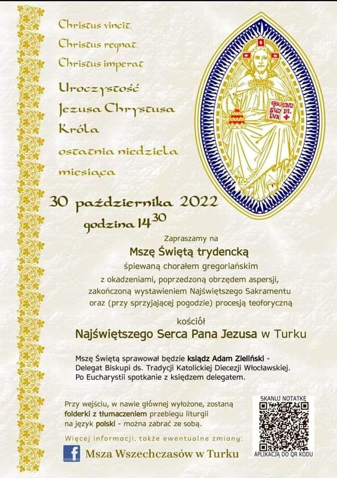 Msza św. trydencka w kościele NSPJ w Turku (zaproszenie)