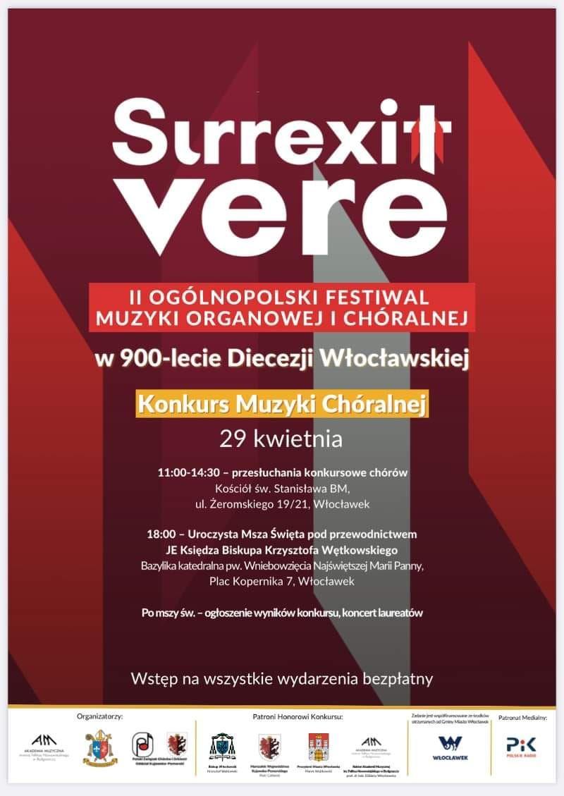 II Ogólnopolski Festiwal Muzyki Organowej i Chóralnej „Surrexit Vere” (zaproszenie)
