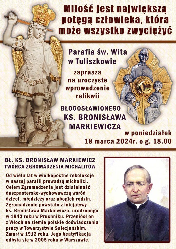 Tuliszków: wprowadzenie relikwii bł. Bronisława Markiewicza (zaproszenie)